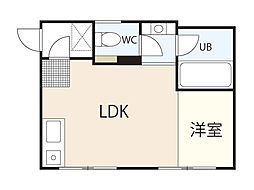 ラビングビル 2階ワンルームの間取り