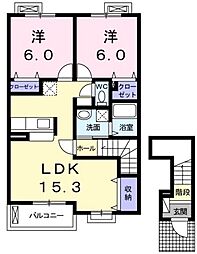 クレメント 2階2LDKの間取り