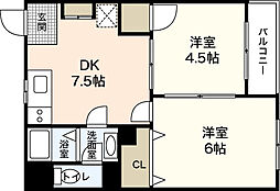 サンハイツ庚午 3階2DKの間取り