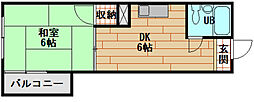 コーポ安留 1DKの間取図画像
