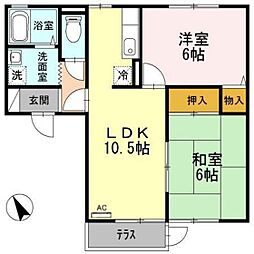 スターライト中央 A棟 2階2DKの間取り