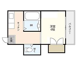 コーポ佐々木 2階1Kの間取り