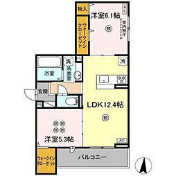 セジュール　ピア　吉島 3階2LDKの間取り