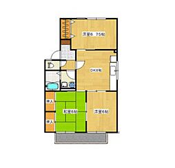 ハイカムール池の内 2階3DKの間取り