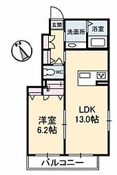 カーサ大町II 1階1LDKの間取り