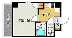 シャンス増岡 2階1Kの間取り
