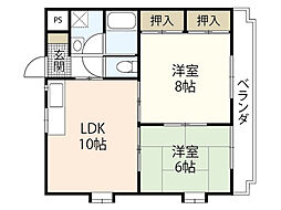 ヴェナール 2階2LDKの間取り