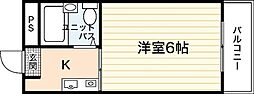 K・B・M三筋 2階1Kの間取り