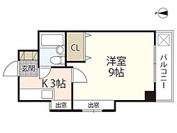 ワッソンビル比治山 4階1Kの間取り