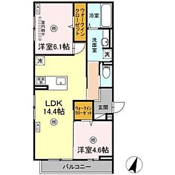 チェリーカーサ西原 3階2LDKの間取り