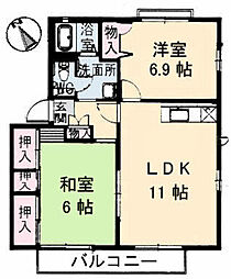 メゾンドール郡山 2階2LDKの間取り