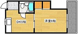 和秀舟入本町ビル 5階1DKの間取り