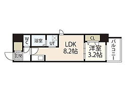 メイクス京橋川 9階1LDKの間取り