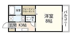 緑荘 2階1Kの間取り