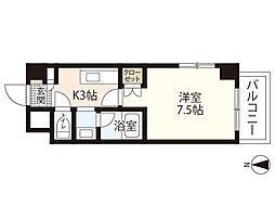 シャルマン財官III 2階1Kの間取り