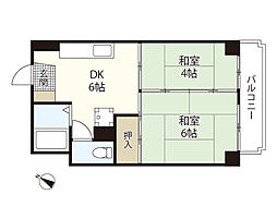 岡本ビル（呉市） 7階2DKの間取り