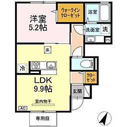 ボンヌール 1階1LDKの間取り