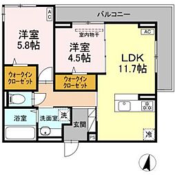 アルカディア中山 3階2LDKの間取り