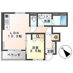 カーム蟹原 1LDKの間取図画像