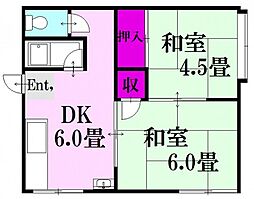 ヴィラ宮島口 2DKの間取図画像