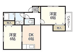 パストラル五日市中央 2DKの間取図画像