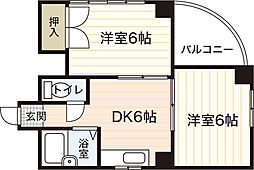 衣笠ビル 2DKの間取図画像
