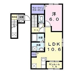 カーサ グラシオッソ B 1LDKの間取図画像