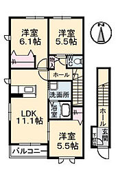 メイプルコートナカオB 3LDKの間取図画像