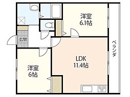 グランディール桜尾 2LDKの間取図画像
