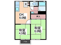 コーポ上桐C 2DKの間取図画像