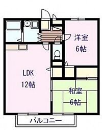 サンガーデン上安B 2LDKの間取図画像