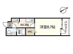 グラビスコート十日市 1Kの間取図画像