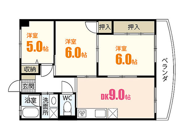 エーデル川内 ｜広島県広島市安佐南区川内5丁目(賃貸マンション3DK・2階・60.00㎡)の写真 その2