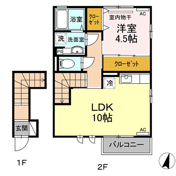 エーデルハイム弐番館 ｜広島県広島市安佐南区東野1丁目(賃貸アパート1LDK・2階・44.88㎡)の写真 その2