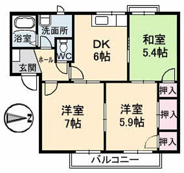 フレグランス塚本　Ａ棟 ｜広島県広島市安佐南区上安2丁目(賃貸アパート3DK・2階・54.25㎡)の写真 その2