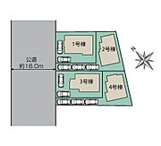 ＜全体区画図＞全4棟　2号棟　カースペース3台駐車可能です。