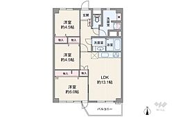 上社南住宅3号棟 3LDKの間取図画像