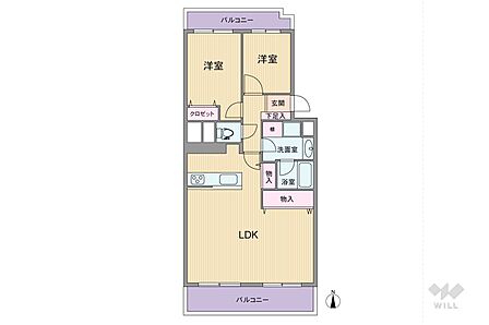 間取りは67.69平米の2LDK。ペアガラス仕様で、断熱や防音性に優れたお住まいになっています。