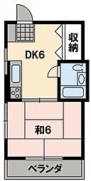 鶴見第二荘 1DKの間取図画像