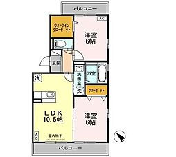 サンフラワーA棟 2LDKの間取図画像