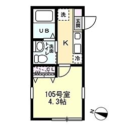 ベイルーム東白楽 1Kの間取図画像