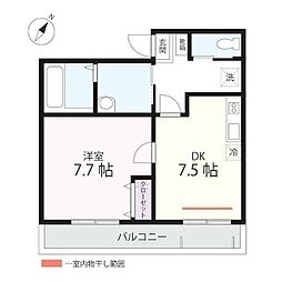 ハーミットクラブハウスサナブルーム生麦 1DKの間取図画像