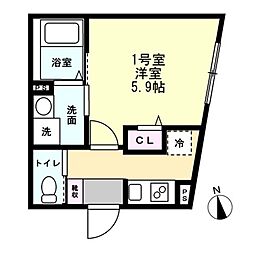 (仮称)伊勢町新築アパート 1Kの間取図画像