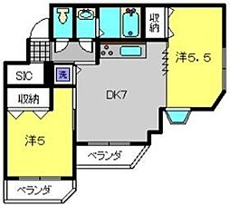 セザール鶴見 2DKの間取図画像