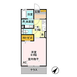 レジデンス令和 1Kの間取図画像