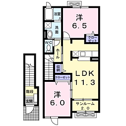 ディアコート 2階2LDKの間取り