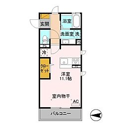 エスポワール栗田 2階ワンルームの間取り