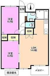パークサイド中御所 2LDKの間取図画像