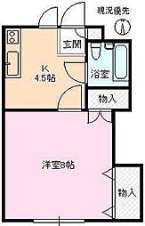 レシーブハイツ 1Kの間取図画像