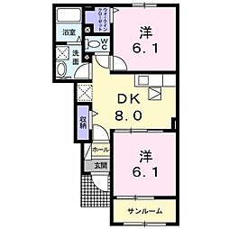 マーヴェラス・I 1階2DKの間取り